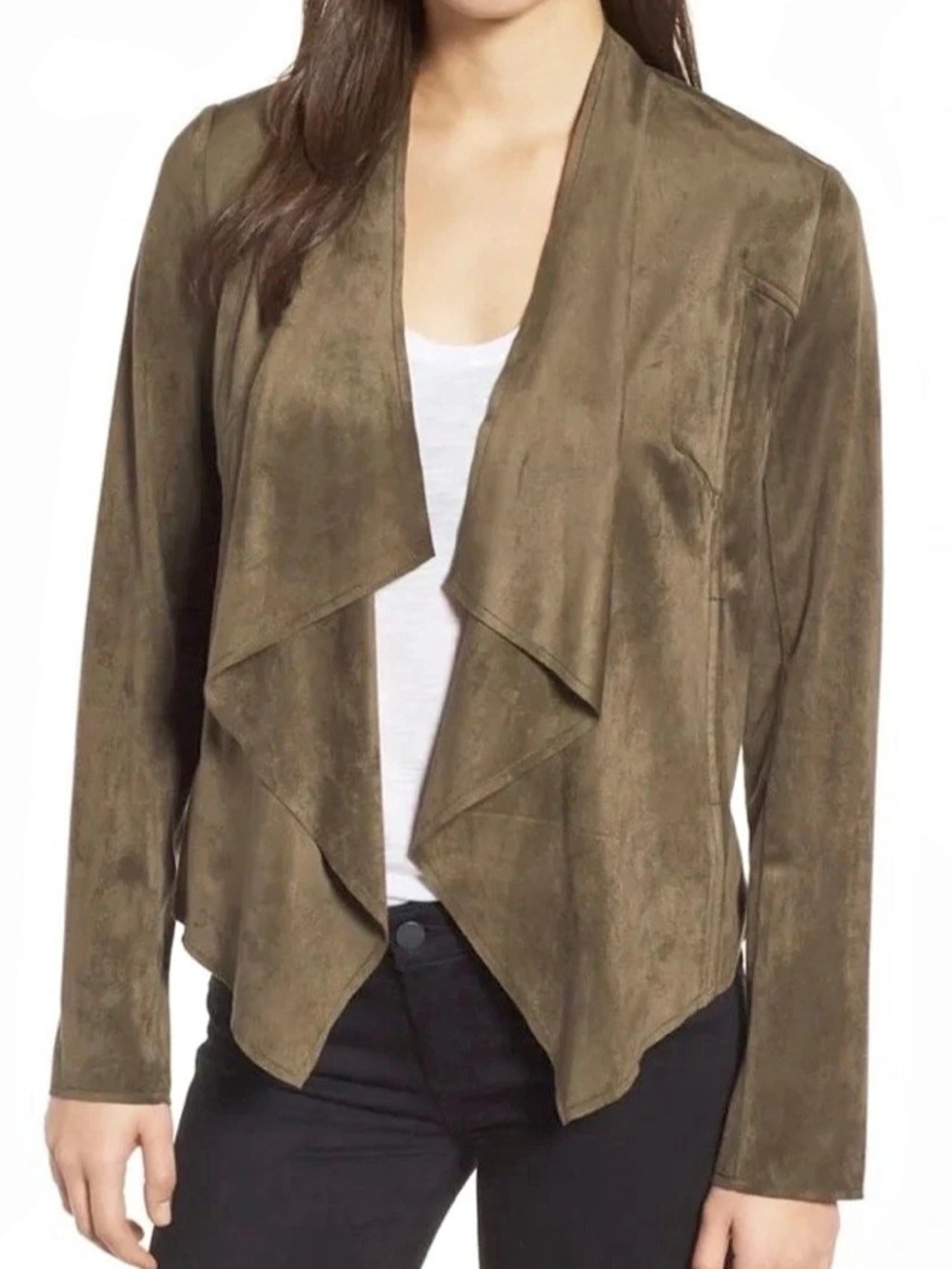 KUT from the Kloth 29Tayanita Faux Suede Suede Open Front Drape Jacket Green XL